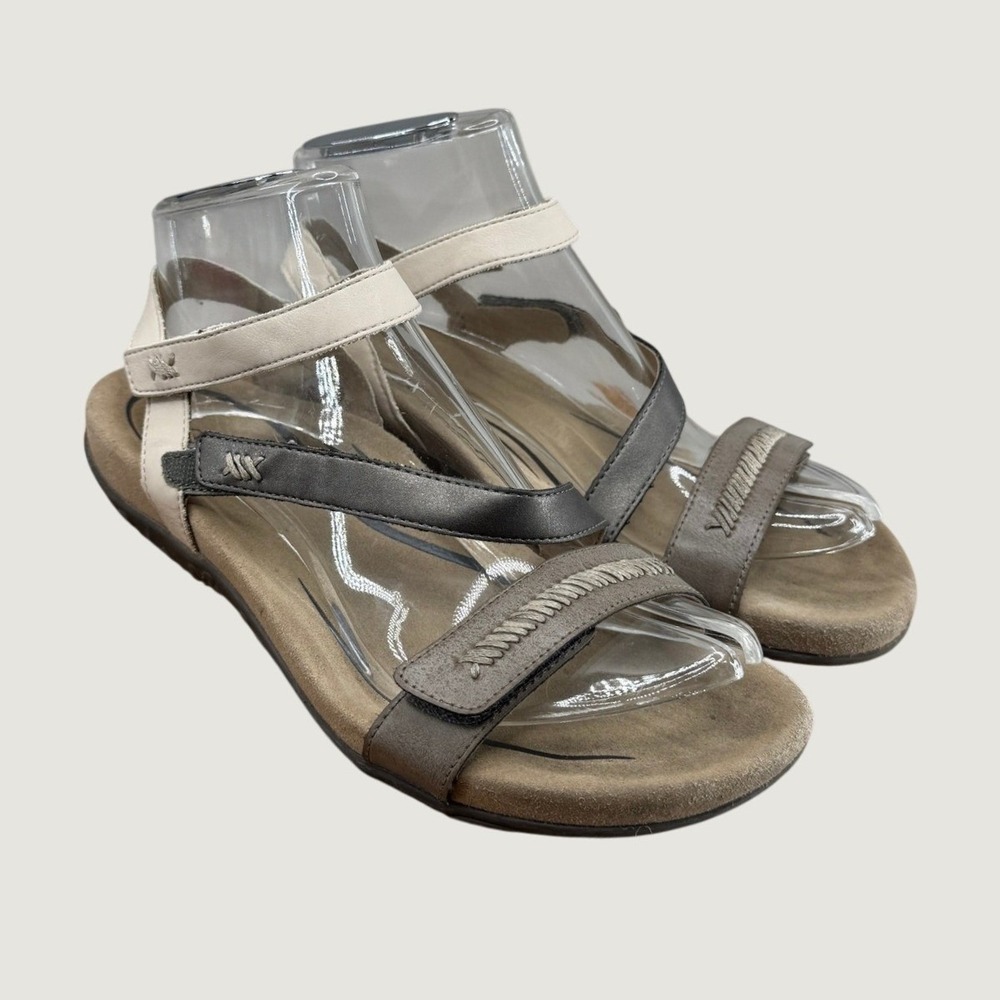 Aetrex Gabby Sandals Size 7.5 8‎ Grey White Orthotic Comfort Strappy Neutral
